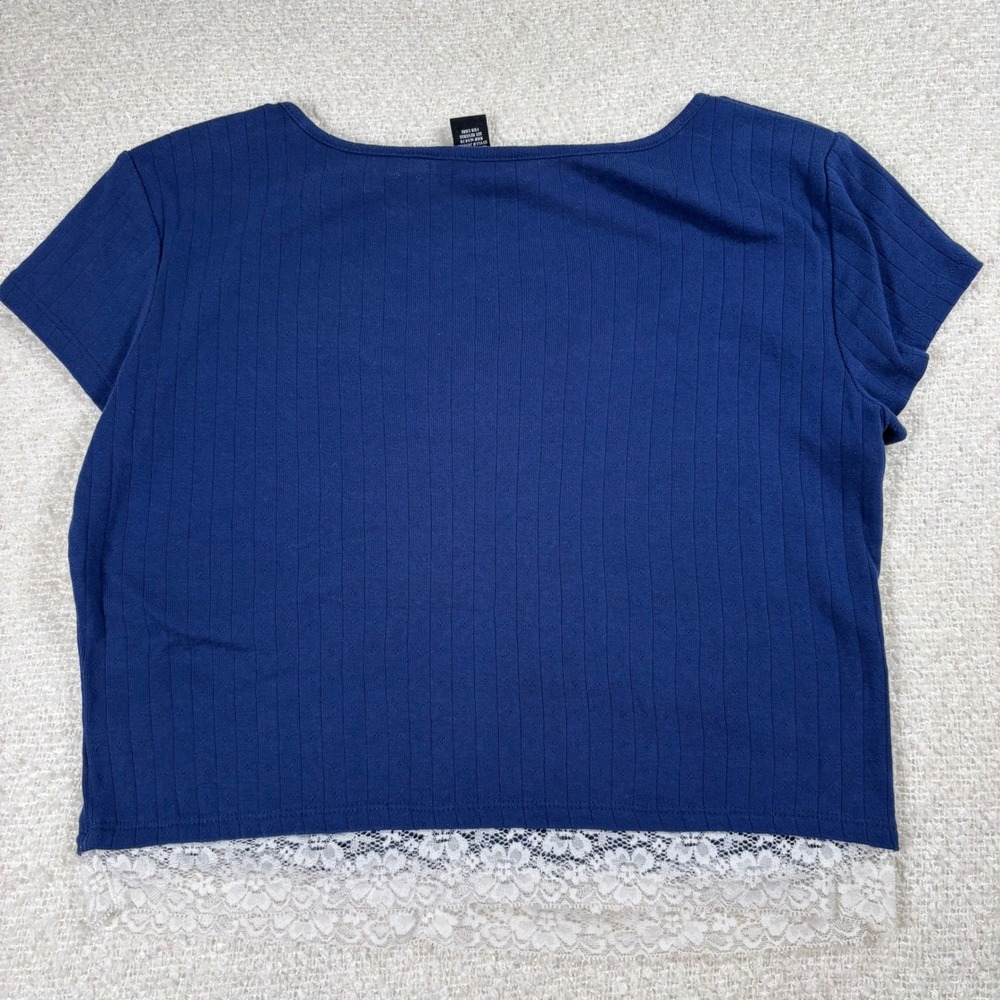 just polly y2k 2000s blue white lace knit crop top cottage coquette softgirl - Picture 4 of 5